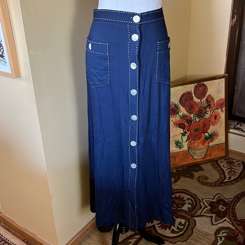 Vintage SILOUETTES Size 2X Long Button-Front Skirt Pockets Exposed Stitch
